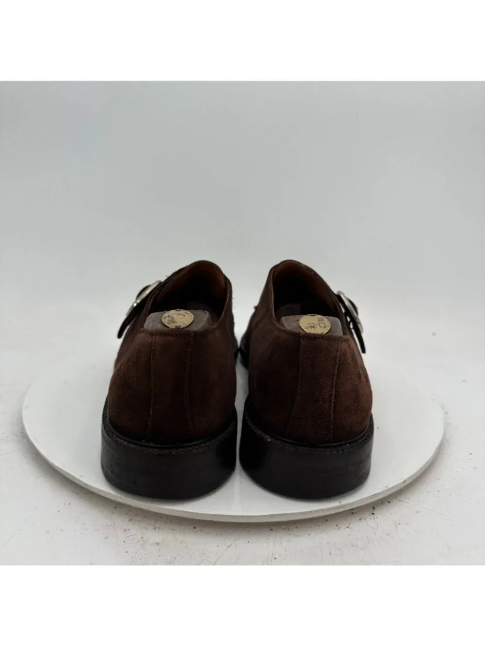 Lottusse Men Size 8.5 Dark Brown Suede Buckle Single Monk Strap Dress Shoes